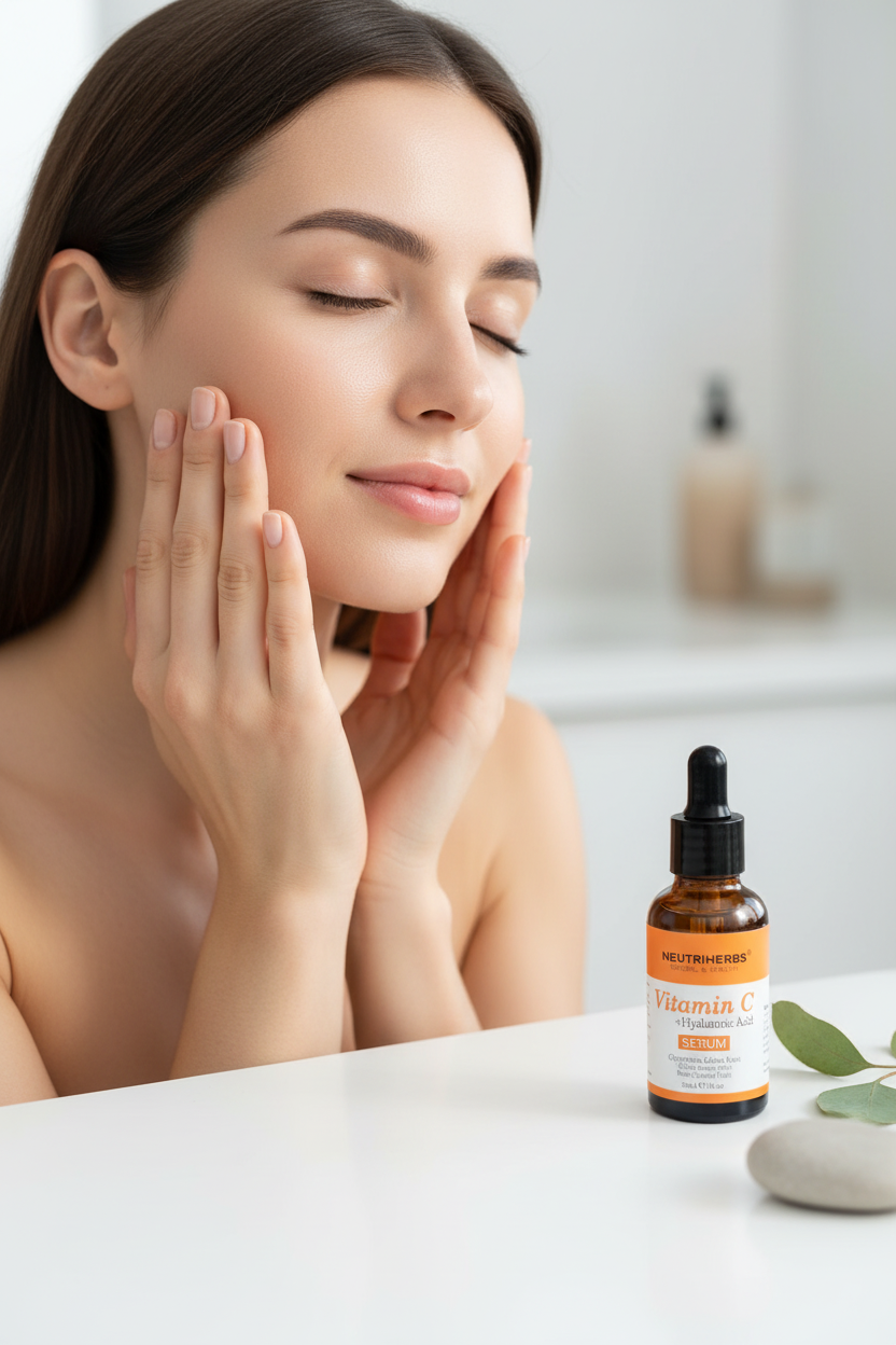 Mujer aplicando sérum en mejillas